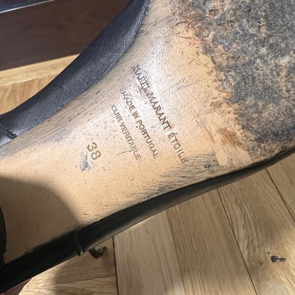 Isabel Marant Booties Size 38 Leather Black Block Heel Minimal Round Toe Boots - Picture 8 of 8